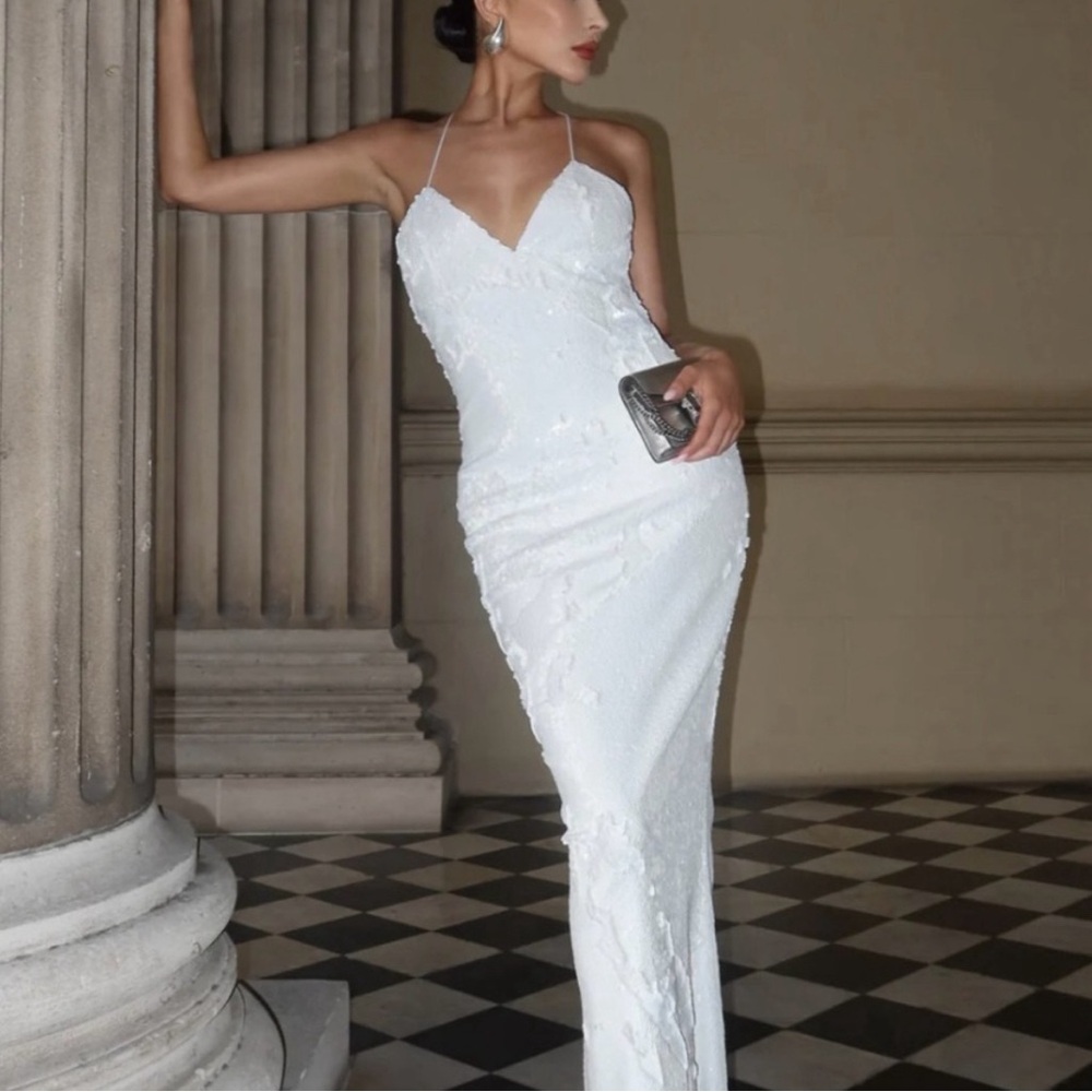 Meshki Gracie white sequin maxi dress